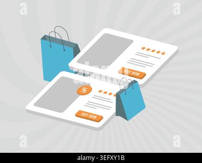 Ecommerce conversion with product purchase and online shopping in mobile interface. Compare products and ratings for better purchase decisions and sales growth with digital store vector illustration Stock Vector