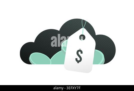Price tag with cloud storage and discount concept in digital commerce. Show product price and online sale for shopping and purchase decisions in cloud service vector illustration. Stock Vector
