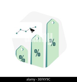Discount pricing with price growth and percentage tags in digital interface. Compare pricing levels and track sales growth for promotion and business performance vector illustration. Stock Vector