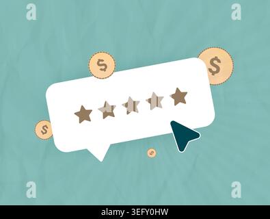Customer reviews with star rating and user feedback driving sales in digital interface. Reviews and rating influence conversion rate and revenue through user interaction vector illustration. Stock Vector