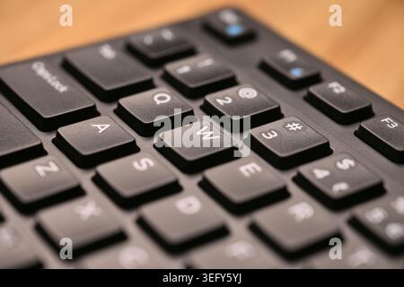 Minimal Cinematic Keyboard Macro Shot Featuring W Key in Side Angled Top View with Soft Focuss Stock Photo