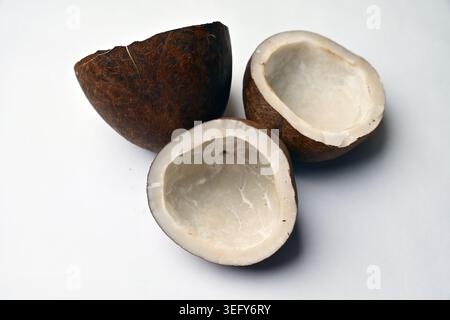 Dry Coconut Texture on White Backgrounds Angled Top View with Defocus Macro Photography Stock Photo