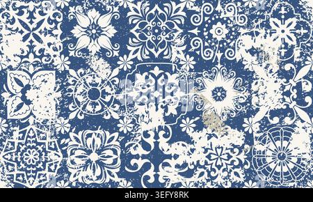 Seamless vintage rug with an effect of attrition. Patchwork  carpet. Hand drawn seamless abstract pattern with eastern motifs. vector illustration Stock Vector