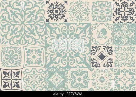 Seamless vintage patchwork. Azulejo tile. Vintage grunge fabric decor. Seamless carpet. Original traditional Portuguese and Spain decor. Vector Stock Vector