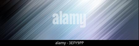 Elegant wide panoramic background featuring dynamic abstract diagonal lines. Smooth gradient transition from dark grey to glowing light blue, white, a Stock Photo