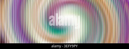 The glossy texture resembles fluted glass or polished metal with a vibrant holographic, iridescent color palette blending purple, emerald green, and g Stock Photo