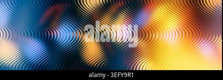 Sleek futuristic technology banner. Undulating reflective liquid metal waves transitioning from dark blue to warm yellow. Stock Photo