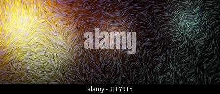 Dramatic light transition on an abstract hairy surface. Glowing yellow fading into dark shadows. Modern digital art texture. Stock Photo