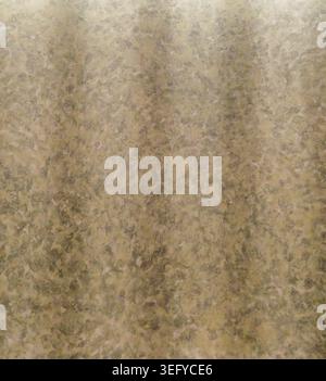 Closeup of neutral beige curtain textile with a mottled, organic pattern and soft vertical pleats. Warm indoor light creates gentle shadows for a calm Stock Photo