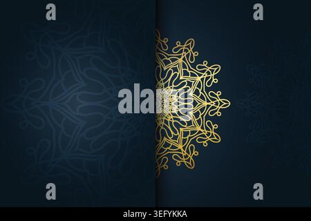 A vibrant blue and gold backdrop adorned with a circular pattern, showcasing an elegant and artistic composition Stock Vector