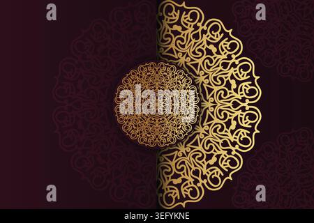 An ornate circular pattern in rich gold and purple tones, showcasing a harmonious blend of colors and intricate design elements Stock Vector