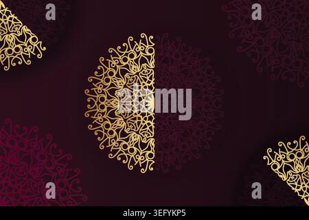 A circular design featuring an intricate pattern in gold and purple hues, creating an elegant and vibrant visual effect Stock Vector