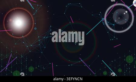 Vibrant network visualization with glowing nodes and lines on dark background Stock Vector