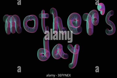Vibrant purple and green mother's day text on with unique wireframe design Stock Vector