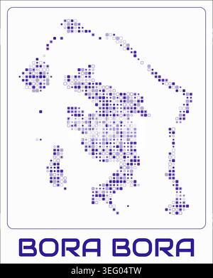 Bora Bora digital style map. Small rounded square dots on white background. Dotted shape of the island. Vector map and title. Stock Vector