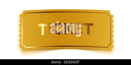 Golden ticket voucher for events or promotion, isolated on white background. Vector illustration. Stock Vector