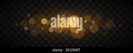 Golden bokeh light effect with glowing particles. Abstract magic shimmer for festive holiday design. Vector illustration Stock Vector