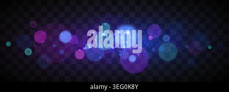 Abstract glowing blue and purple bokeh lights on transparent background. Magical light effect. Vector illustration Stock Vector