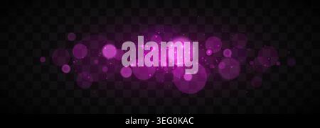Abstract purple light effect with bokeh and stars on transparent background. Decorative Vector illustration Stock Vector