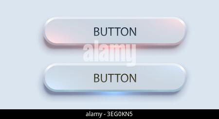 Neumorphic UI button elements set. Modern soft light design for web interface and application. Vector illustration Stock Vector