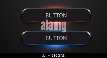 Modern dark UI buttons with glowing neon effect. Sleek web elements for interface design. Vector illustration Stock Vector