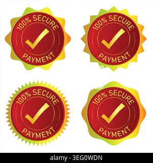 Secure payment badge collection with premium protection seals, trusted verification labels and elegant security design elements. Stock Vector