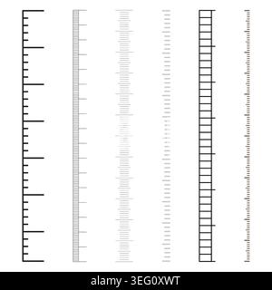 Scale for measuring length or height, set of rulers with different divisions. Vector illustration. Measuring scales with divisions. Marking of the Stock Vector