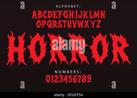 Horror dripping alphabet font with blood effect, spooky gothic lettering and creepy typeface design. Scary horror typography. Stock Vector