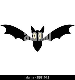 Cute black bat with wide wings and big eyes isolated on light background. Minimal Halloween vector illustration for stickers, shirts, decorations, pos Stock Vector