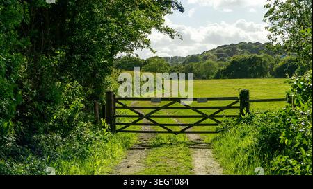 Light and Shadows over Field and Farmlands from a drone, Dorset, England Stock Photo