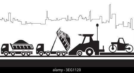 Laying an asphalt pavement on street - vector illustration Stock Vector