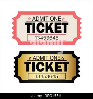 Ticket vector. Admission ticket. Event entrance ticket. Cinema theater ticket. Retro ticket design. Ticket template collection. Stock Vector