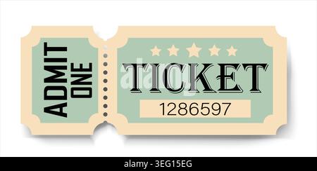 Ticket vector. Admission ticket. Cinema, theater ticket. Entrance pass ticket. Event ticket design. Vintage ticket template. Stock Vector