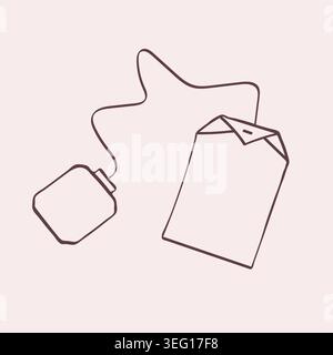Single tea bag line art icon. Hand drawn outline doodle vector illustration. Stock Vector