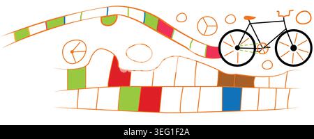 Illustration label with a bicycle and doodle design  with  lines Stock Vector