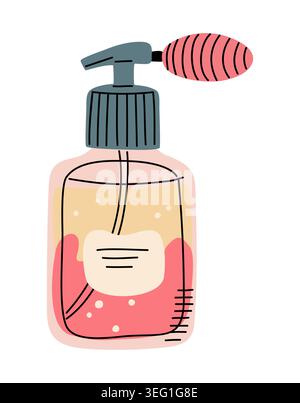 Pink liquid soap bottle with pump dispenser. Stock Vector
