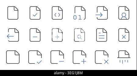 File Line Icons Set Editable Stroke Vector Illustration. Stock Vector