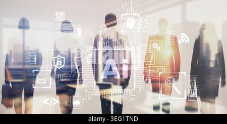 Abstract futuristic AI data processing and machine learning technology concept. Stock Photo