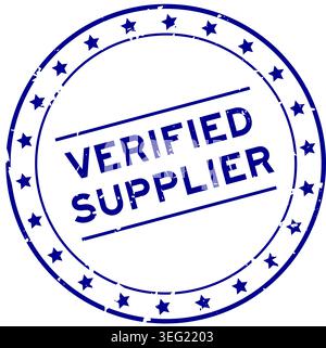 Grunge blue verified supplier word round seal stamp on white background Stock Vector