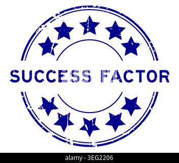 Grunge blue success factor word with star icon round rubber seal stamp on white background Stock Vector