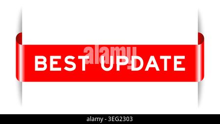 Red color inserted label banner with word best update on white background Stock Vector