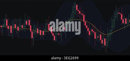 Light background red and green candlestick trading downtrend market chart vector illustration for stock exchange loss risk evaluation Stock Vector