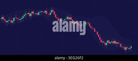 Dark background purple and blue falling line graph trading chart vector illustration for digital market loss risk evaluation Stock Vector