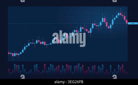 Light background blue and red candlestick descending trading market chart vector illustration for digital business asset risk evaluation Stock Vector