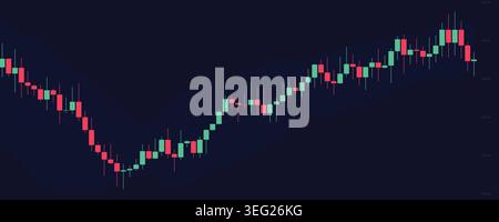 Blue and red candlestick trading downtrend market chart on dark background vector graphic illustration for stock market loss Stock Vector