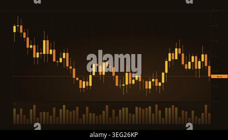 Dark background blue candlestick trading downward trend market chart vector illustration for financial stock market risk data analysis Stock Vector