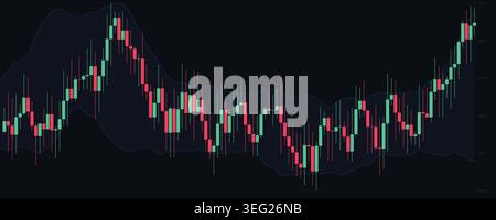 Green and red candlestick trading market chart on dark background vector graphic illustration for stock exchange asset performance Stock Vector