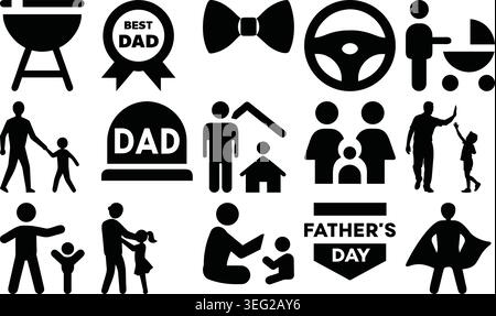Fatherhood lifestyle silhouette icons for fathers day design with parenting silhouette celebration Stock Vector