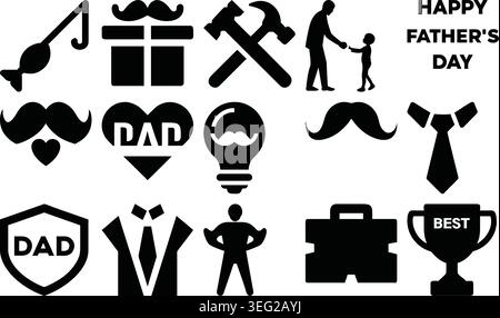 Father's day vector icon set with dad symbols and silhouettes, versatile set is ideal for various Stock Vector