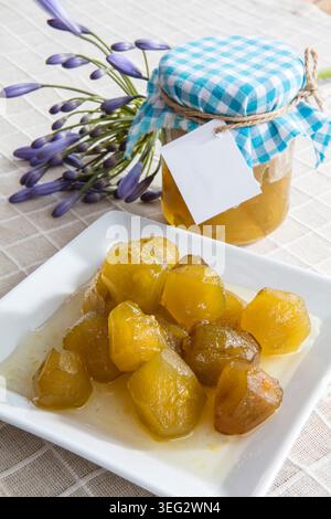 Fig Jam Served on a Plate, Homemade Fruit Preserve with Fresh Fig Pieces, Rich Texture and Natural Sweet Flavor for Breakfast Stock Photo
